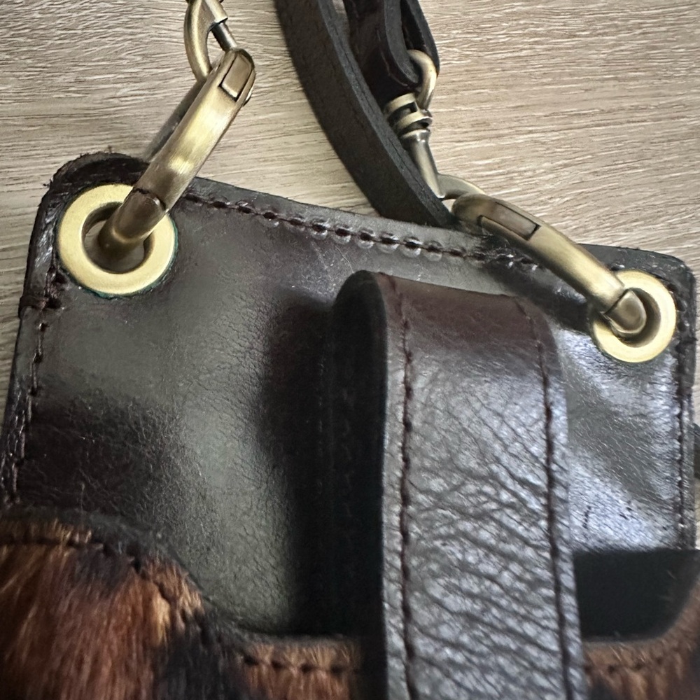 Patricia Nash Pony Hair Fur Leopard Print Wristlet Leather Black Strap - Picture 6 of 8